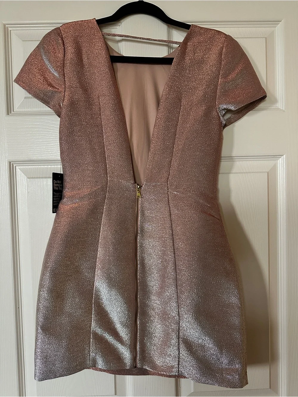 Express Rose Gold Deep V Short Sleeve Party Dress